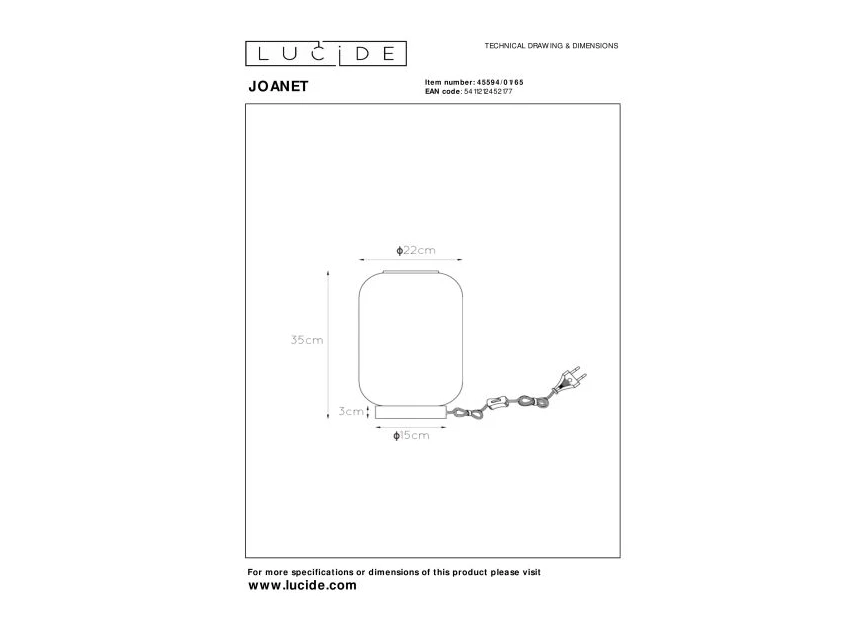 45594-01-65 tafellamp lucide technische tekening