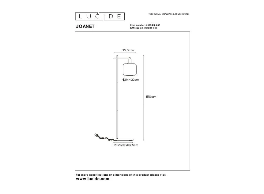 45794-01-65 vloerlamp lucide technische tekening
