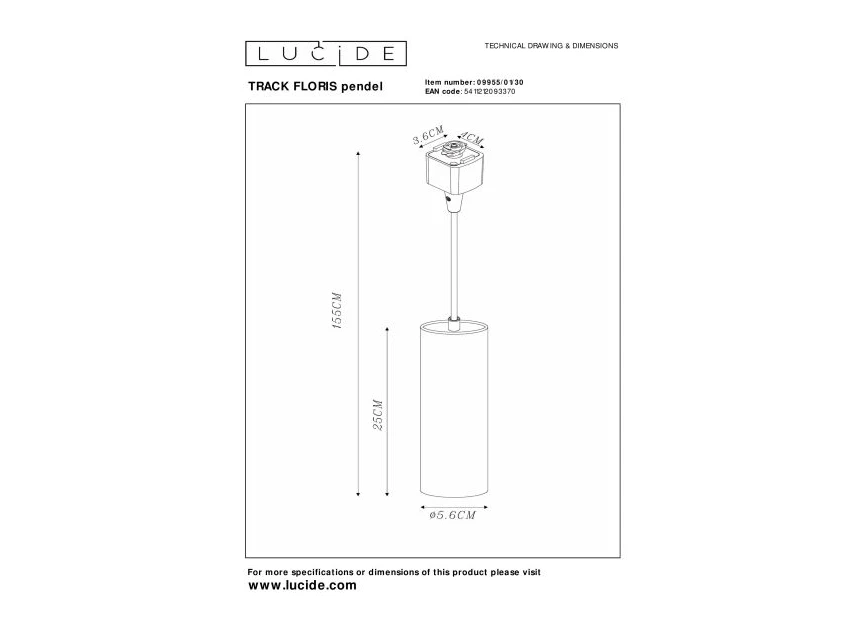 09955-01-30 floris hanglamp zwart lucide track railsysteem pendel technisch