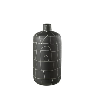 34221 japan fles vaas zwart keramiek witte lijnen mat j-line