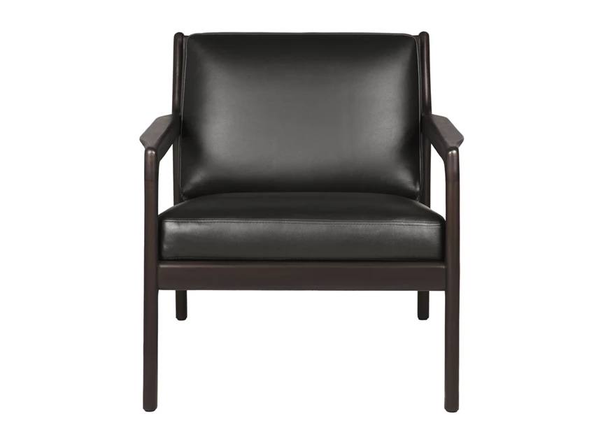 Front Bijzetzetel Mahogany Jack Lounge Chair Black Leather 35103 Ethnicraft