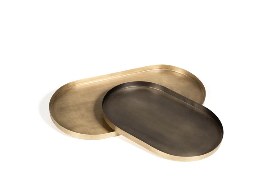 TH1351 - Set of 2 trays - metal - big_brass antq-small_brass antq outside and blacked inside