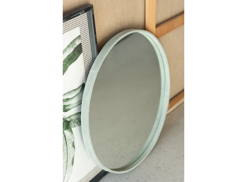 ronde groene spiegel- leder L- sfeerbeeld