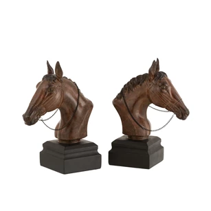 Set van 2 boekensteun paarden- poly- bruin- vooraanzicht