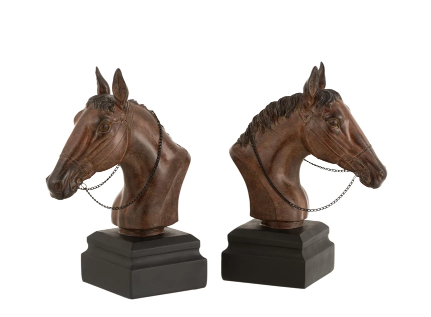 Set van 2 boekensteun paarden- poly- bruin- vooraanzicht
