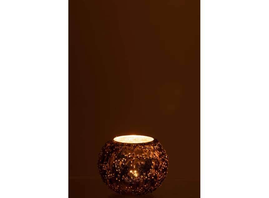 Glazen theelichthouder- lise- bruin/goud S- in donker 