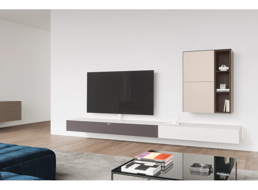 Sfeerfoto Tv-meubel Ameno hangend blinkend wit Spectral
