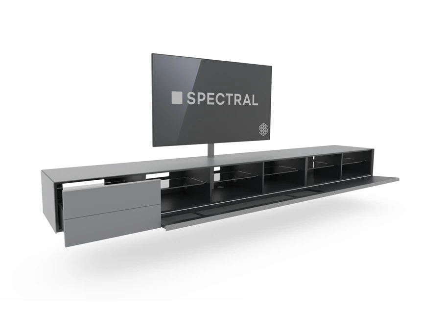 Open Tv-kast Scala hangend mat glas grijs Spectral