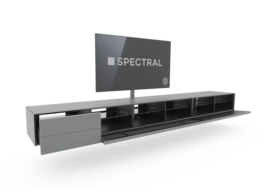 Open Tv-kast Scala hangend mat glas grijs Spectral