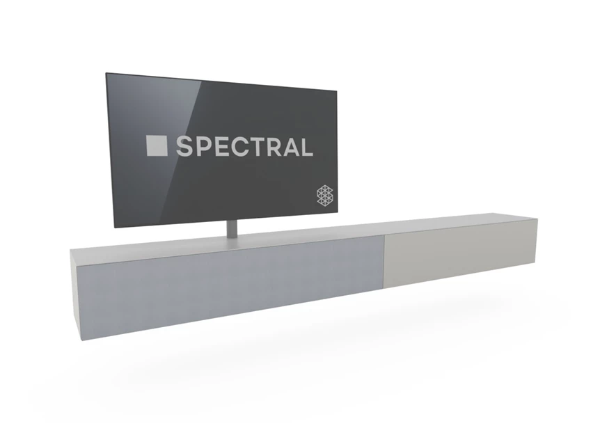 Zijkant Tv-kast Next hangend matte lak wit speakerdoek Silver Spectral