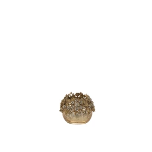 Theelichthouder- juweel- metaal/glas- goud- smal- (5,715X5,715X7,62cm)- 7797