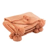Plaid pompom- polyester- oud roze- (130X170X1cm)- 3485