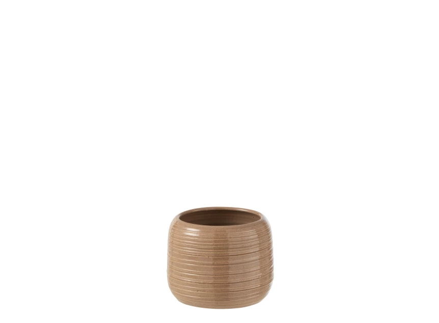 Bloempot geribbeld- keramiek- creme- smal- (14X14X14cm)- 7335