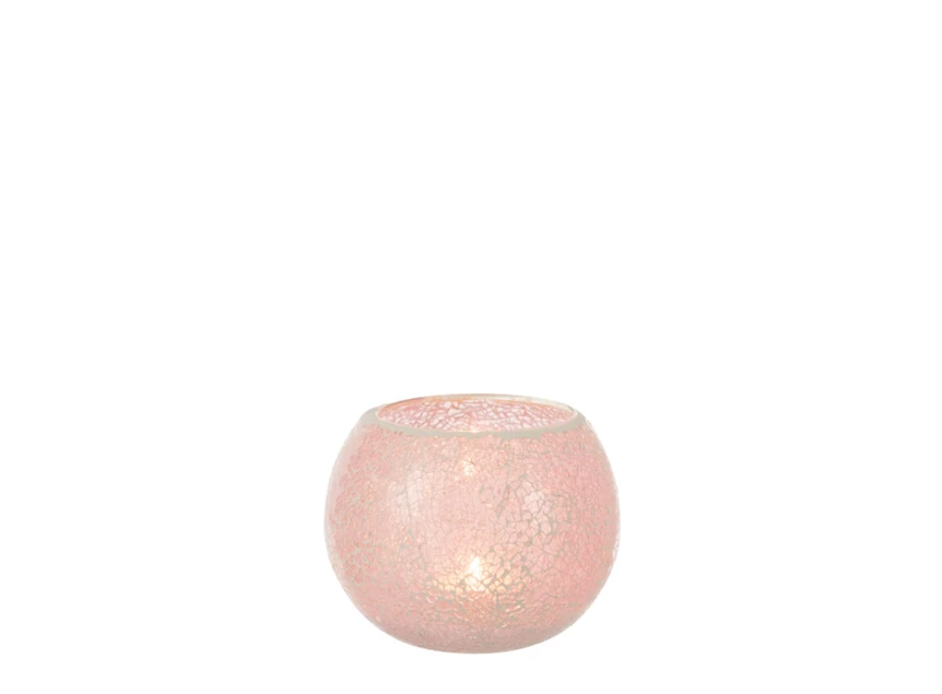 Theelichthouder mozaiek- glas- roze- medium- 13873