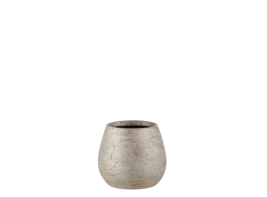 Oneffen bloempot ruw- keramiek- zilver- smal(15,5X15,5X14cm)- 17850