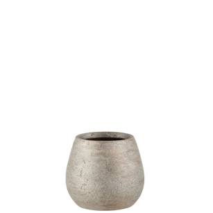 Oneffen bloempot ruw- keramiek- zilver- smal(15,5X15,5X14cm)- 17850