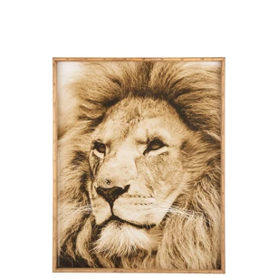Wanddecoratie leeuw- hout/glas- bruin- 18519