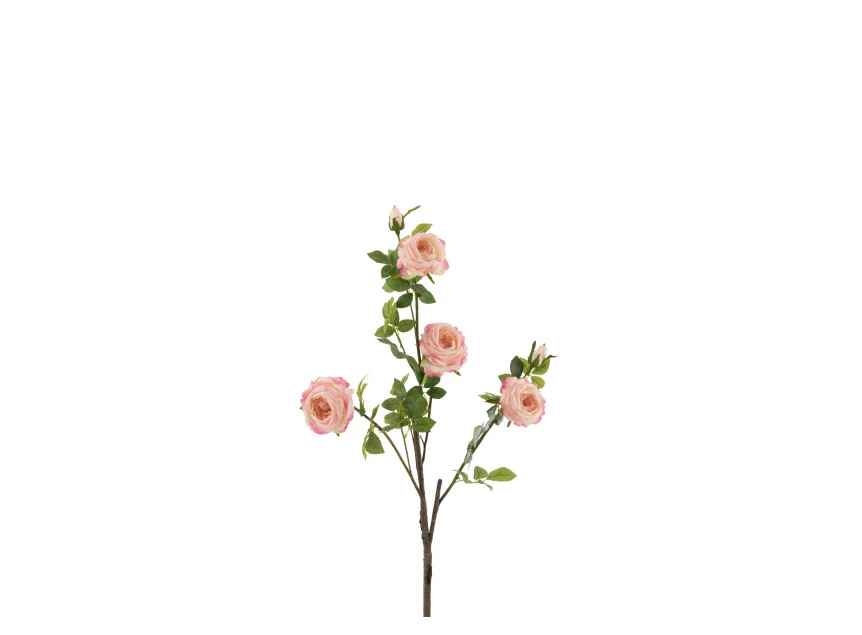 Roos 4delig+bladeren- plastiek- roze- 12497