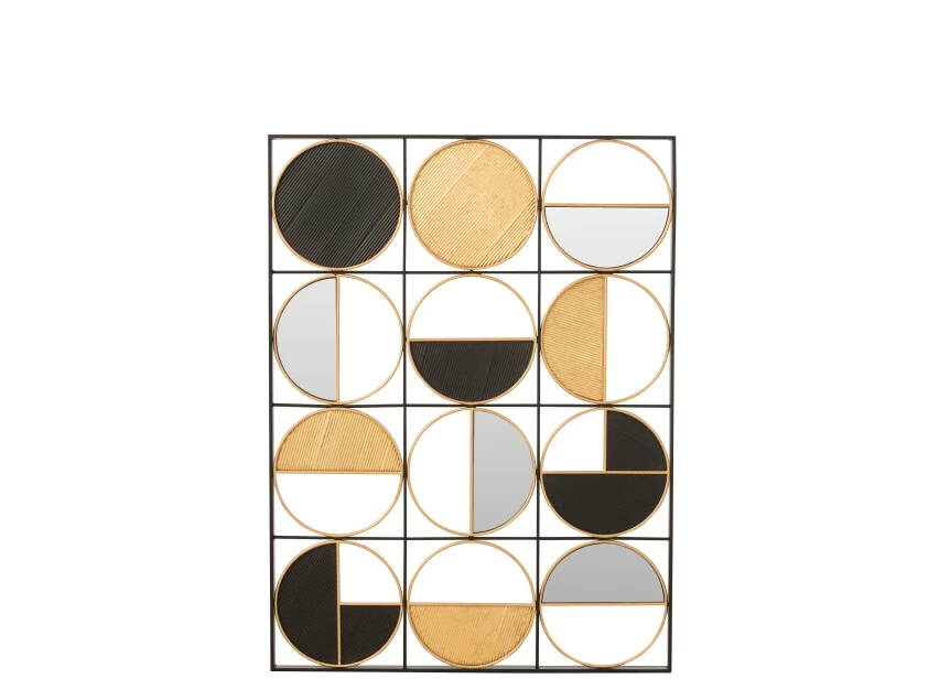 Wanddecoratie ronden- ijzer/glas- goud/zwart- 15885