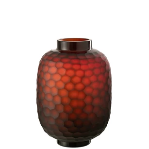 Vaas gesneden glas- rood- smal(20x20x28cm)- 28969