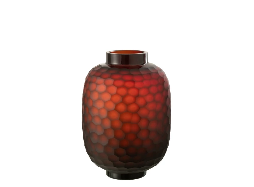 Vaas gesneden glas- rood- smal(20x20x28cm)- 28969
