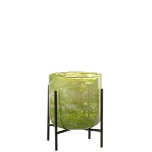 Windlicht staand- glas/ijzer- marmer groen- medium- 31950