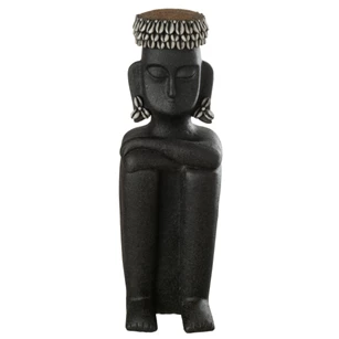 Standbeeld zittend etnisch- steen/resine- zwart- large- 32549 