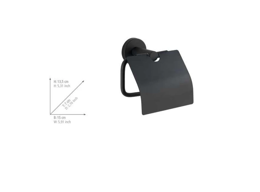 Toiletrolhouder met deksel Bosio- zwart mat- afmetingen