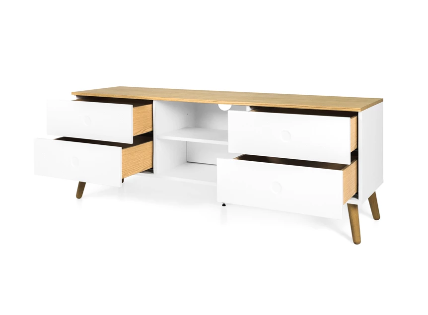 1664-454 eik tv-bench wit scandinavisch design tenzo 4 laden 4 drawers tv-meubel oak white dot