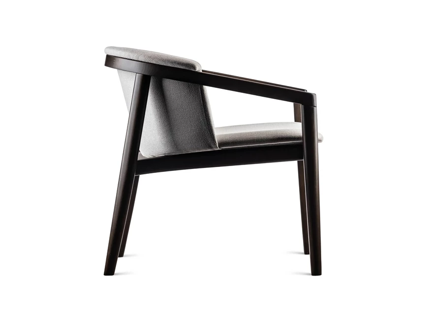 Zijkant Lounge Chair Merano bijzetzetel eik donkerbruin stof beige Estetica Home