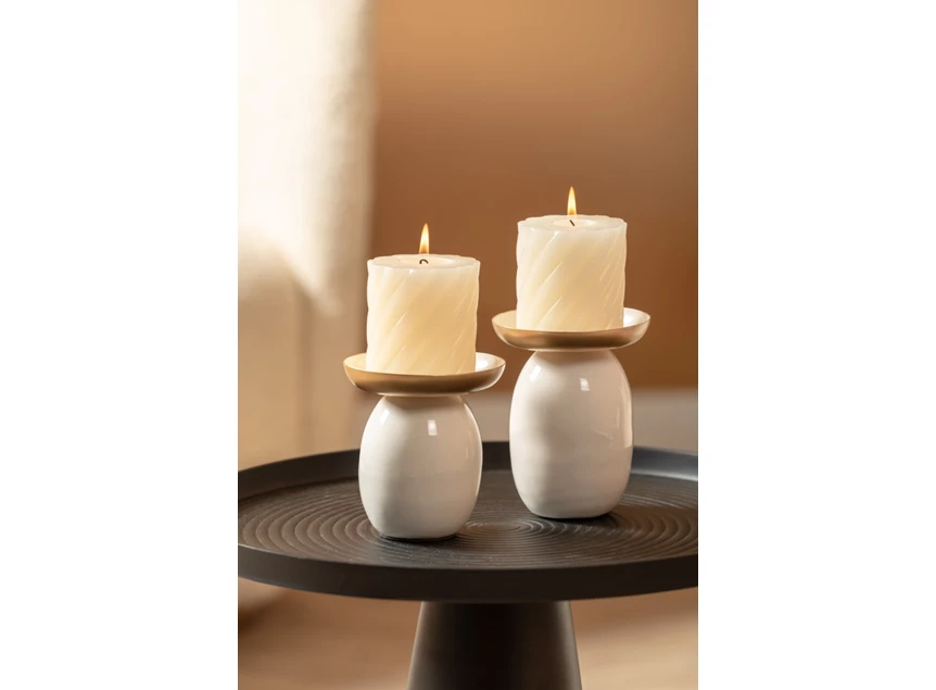 Mila pillar candle holder- large- wit - sfeerbeeld