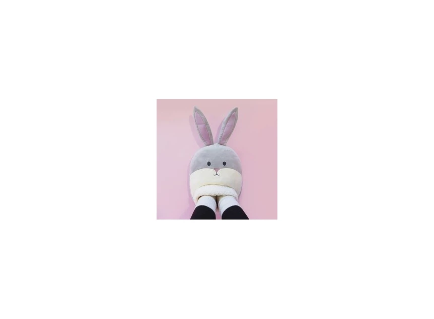 voetenwarmer konijn- wit/grijs- polyester- beide voeten