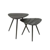 set van 2 tafels- driehoek- gerecycleerde teak- zwart- (50x50x50cm)