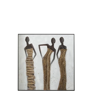 Wanddeco- 3 afrikaanse vrouwen- canvas/verf/touw- mix 