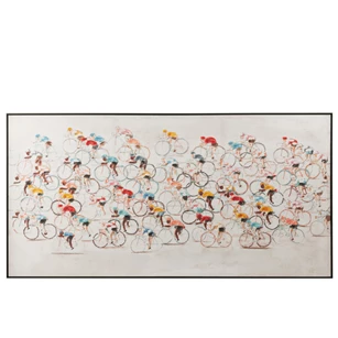 Schilderij wielrenners- canvas/verf- mix- (180x3.5x100cm)