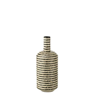 Vaas fles met strepen- zeeschelpen/bamboe- zwart/wit 
