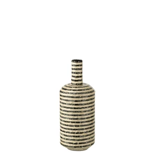 Vaas fles met strepen- zeeschelpen/bamboe- zwart/wit 