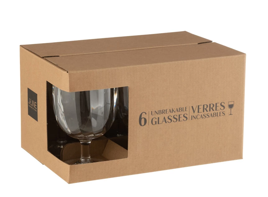 Doos 6stuks- wijnglas- plastiek- transparant- in doos