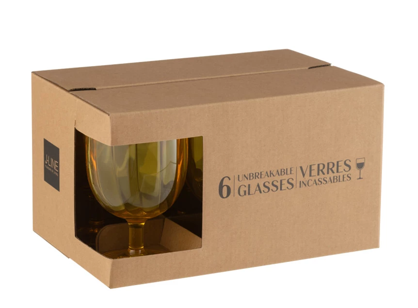 Doos 6stuks- wijnglas- plastiek- geel- in doos