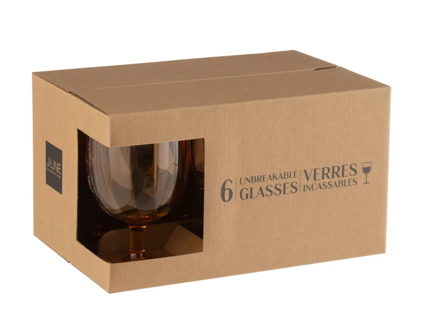 Doos 6stuks- wijnglas- plastiek- oranje- in doos
