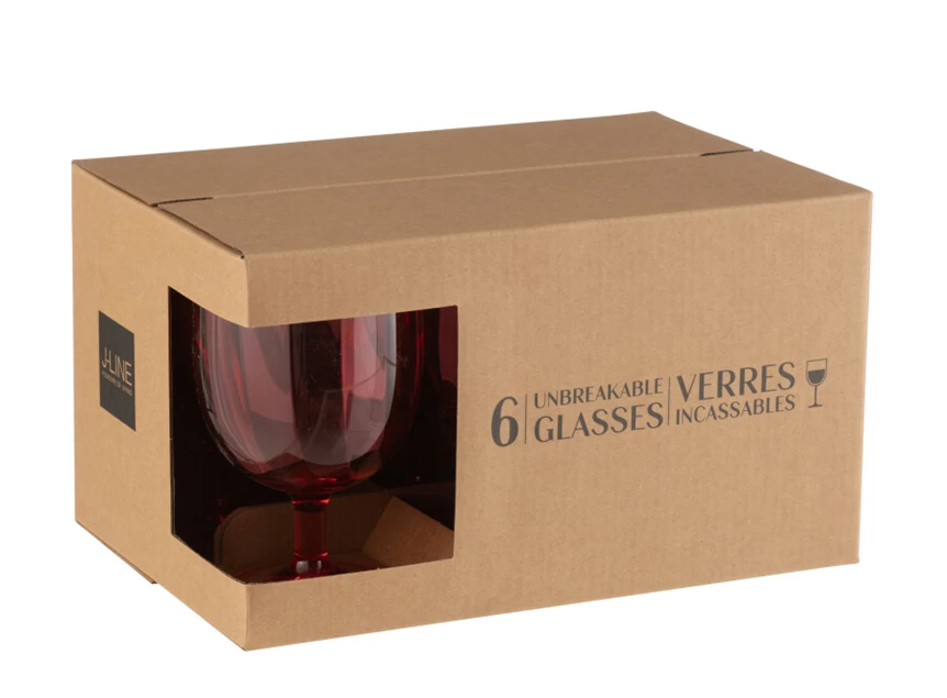 Doos 6stuks- wijnglas- plastiek- rood- in doos