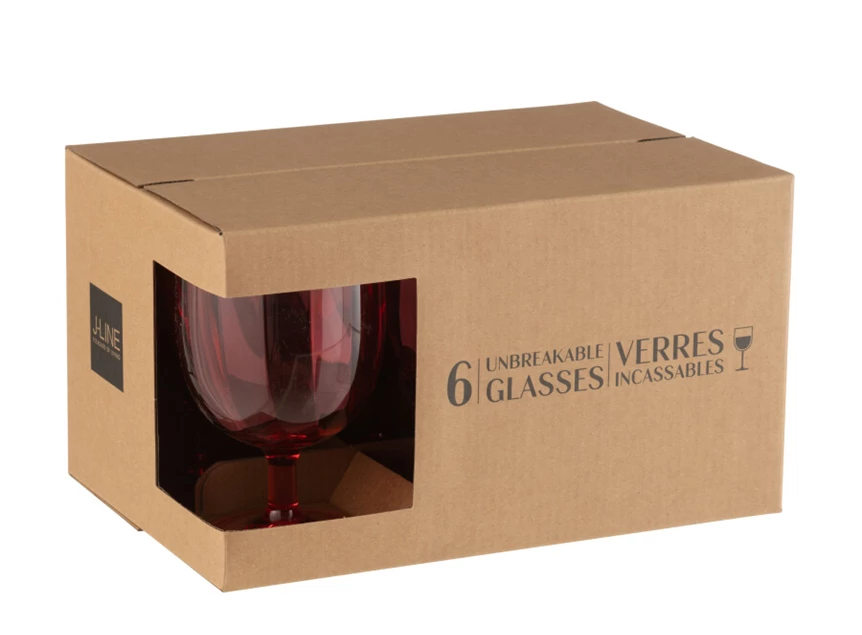 Doos 6stuks- wijnglas- plastiek- rood- in doos