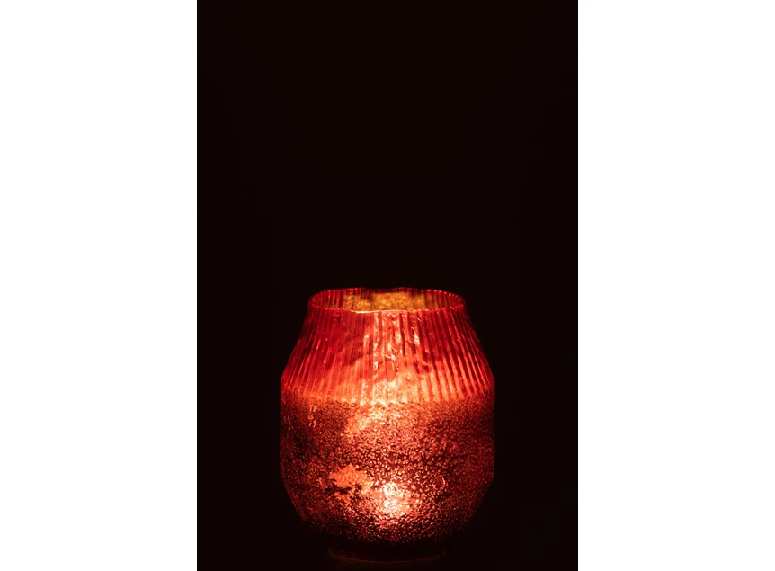 Theelichthouder Conisch- Glas- Rood- Large (15x15x18,5cm)- met licht 