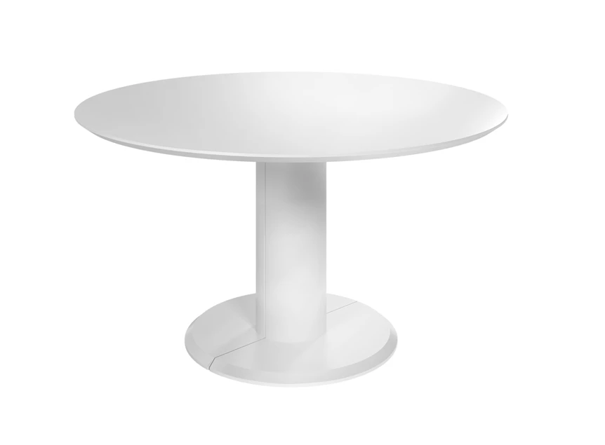 Verlengbare tafel Modena rond lak wit voetplaat MDF Willisau