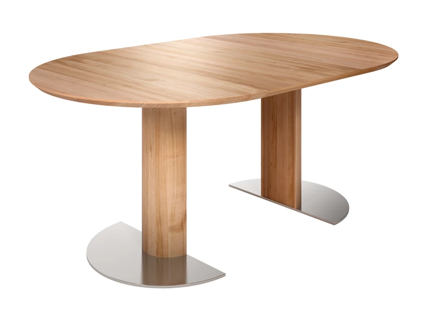 Verlengbare tafel Modena rond massief hout kerselaar voetplaatmat chroom Willisau