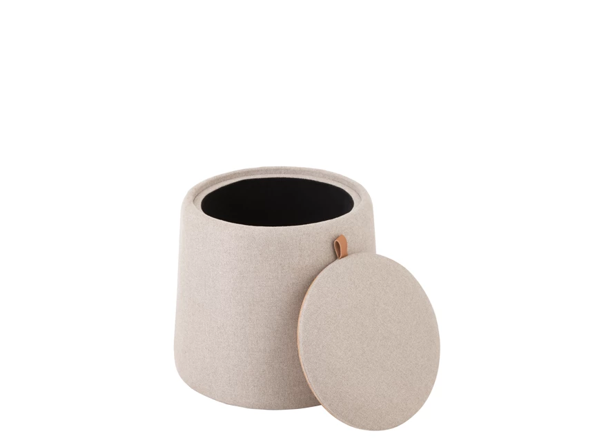 poef/bijzettafel- rond- textiel/hout- beige- Ø43.5x42.5cm- open
