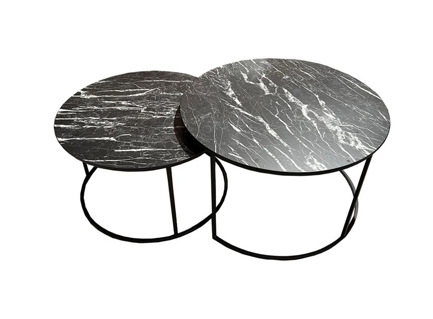 5691 windsor rond hout zwart metalen onderstel lamulux marble nero maxfurn salontafel set