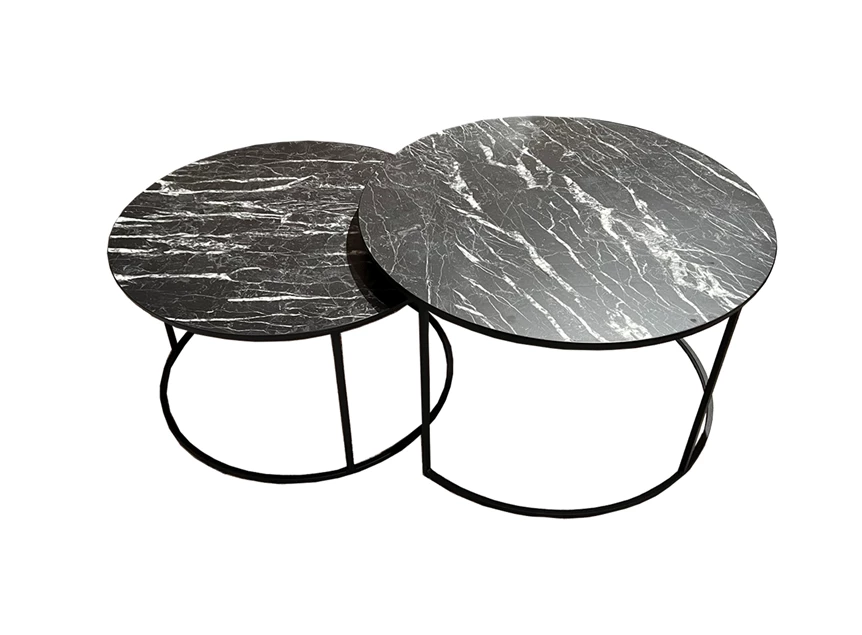 5691 windsor rond hout zwart metalen onderstel lamulux marble nero maxfurn salontafel set