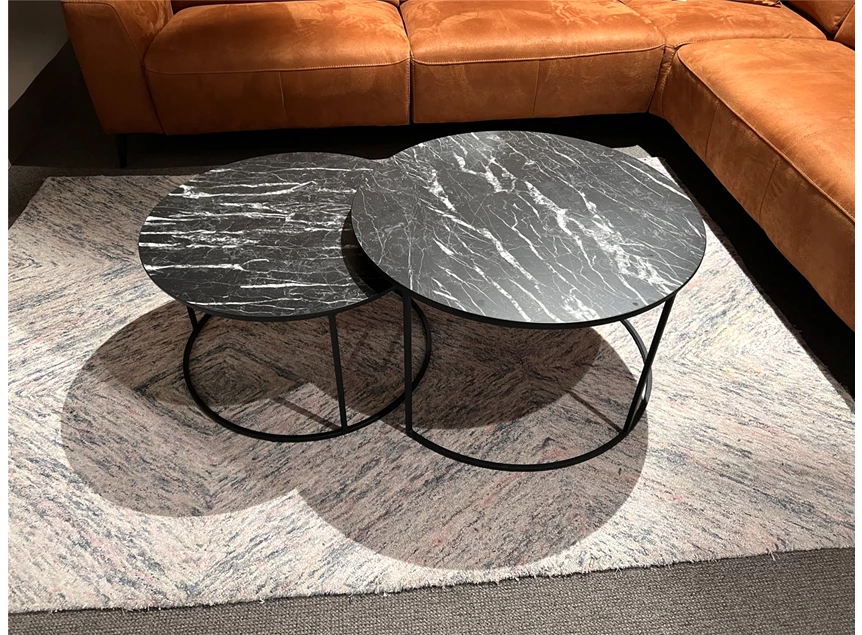 5691 windsor maxfurn salontafel set rond hout zwart metalen onderstel lamulux marble nero