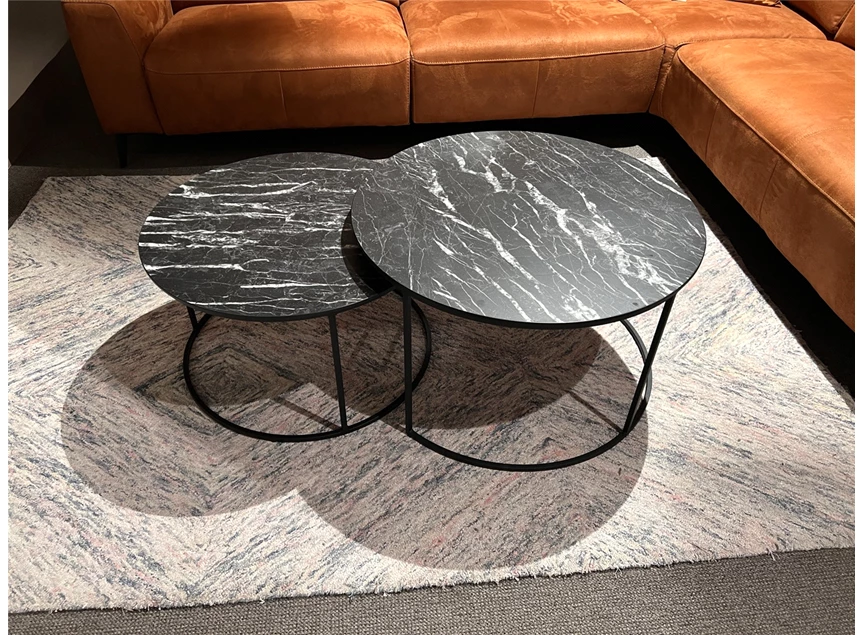 5691 windsor maxfurn salontafel set rond hout zwart metalen onderstel lamulux marble nero